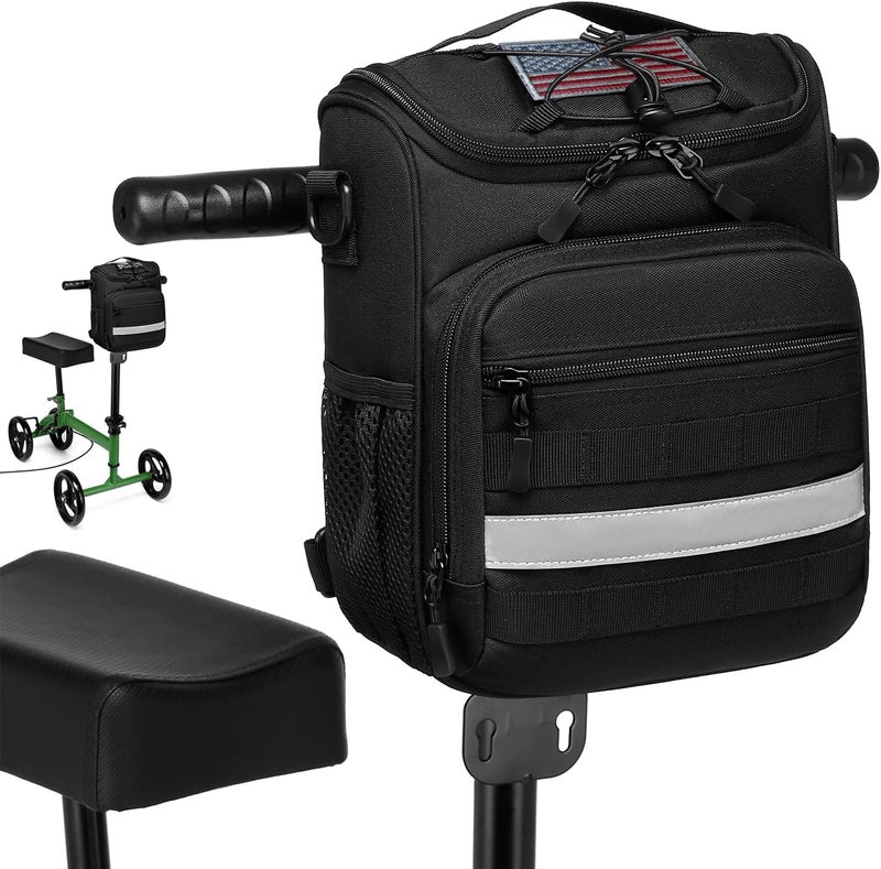 HAMBOLY Knee Walker Handlebar Bag Front Basket with Cooler Pocket Accessory Carrying Pack for Knees Scooter, Black - Image 1